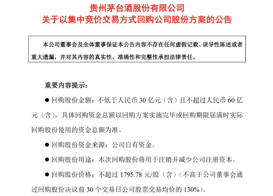 回购60亿，注销！1.6万亿茅台，稳了