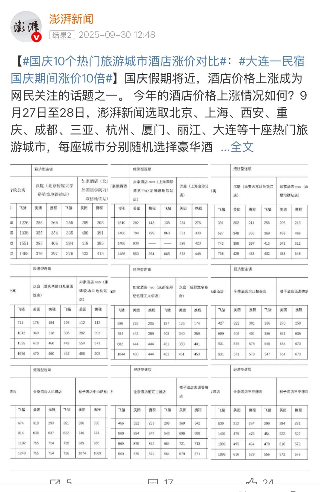 今年国庆，酒店空了，帐篷满了